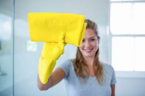 Cleaning specialist treating a carpet stain during service